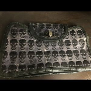 Genuine Leather Skulls Clutch w/zipper- BADASS